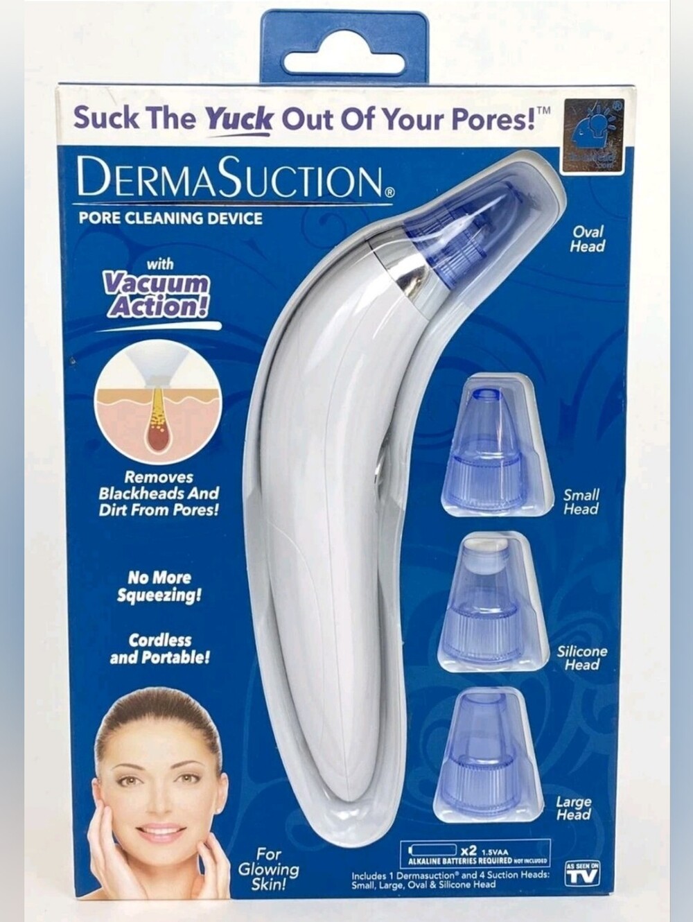 DermaSuction Cordless Pore Cleaning Device With 4 Diff. Heads For Diff Cleanings